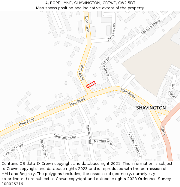 4, ROPE LANE, SHAVINGTON, CREWE, CW2 5DT: Location map and indicative extent of plot