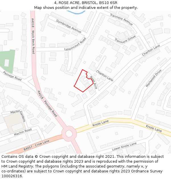 4, ROSE ACRE, BRISTOL, BS10 6SR: Location map and indicative extent of plot