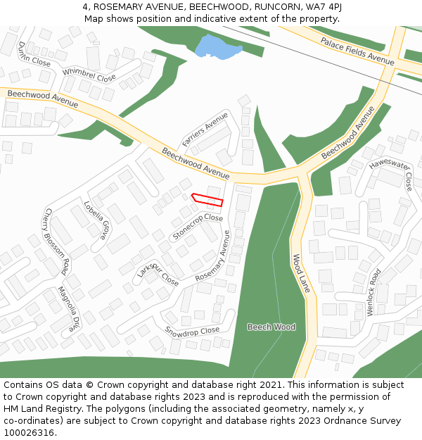 4, ROSEMARY AVENUE, BEECHWOOD, RUNCORN, WA7 4PJ: Location map and indicative extent of plot