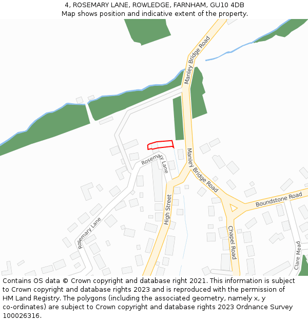 4, ROSEMARY LANE, ROWLEDGE, FARNHAM, GU10 4DB: Location map and indicative extent of plot