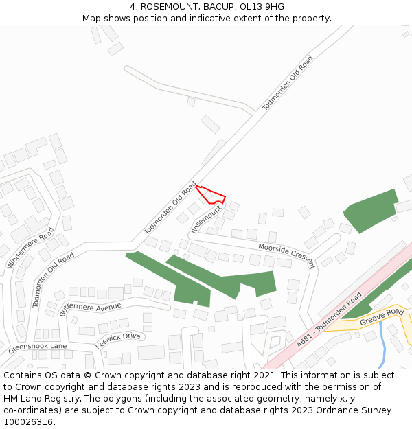 4, ROSEMOUNT, BACUP, OL13 9HG: Location map and indicative extent of plot