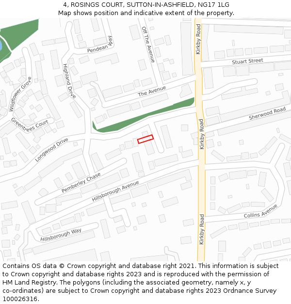 4, ROSINGS COURT, SUTTON-IN-ASHFIELD, NG17 1LG: Location map and indicative extent of plot