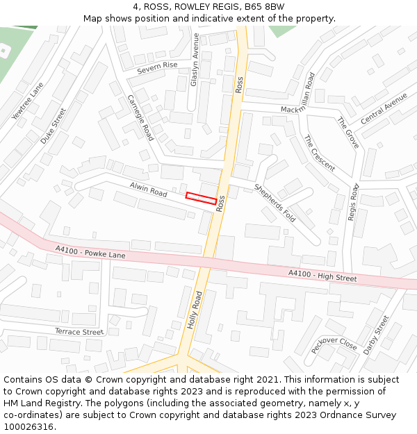 4, ROSS, ROWLEY REGIS, B65 8BW: Location map and indicative extent of plot