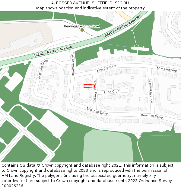 4, ROSSER AVENUE, SHEFFIELD, S12 3LL: Location map and indicative extent of plot