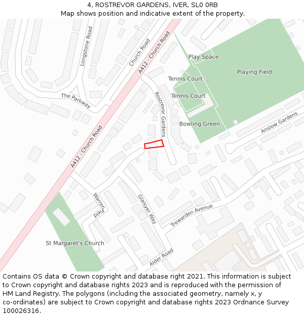 4, ROSTREVOR GARDENS, IVER, SL0 0RB: Location map and indicative extent of plot