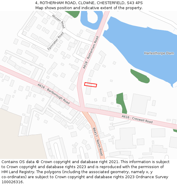 4, ROTHERHAM ROAD, CLOWNE, CHESTERFIELD, S43 4PS: Location map and indicative extent of plot