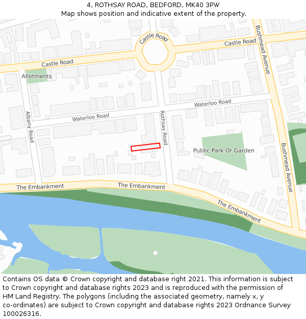 4, ROTHSAY ROAD, BEDFORD, MK40 3PW: Location map and indicative extent of plot