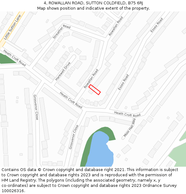 4, ROWALLAN ROAD, SUTTON COLDFIELD, B75 6RJ: Location map and indicative extent of plot