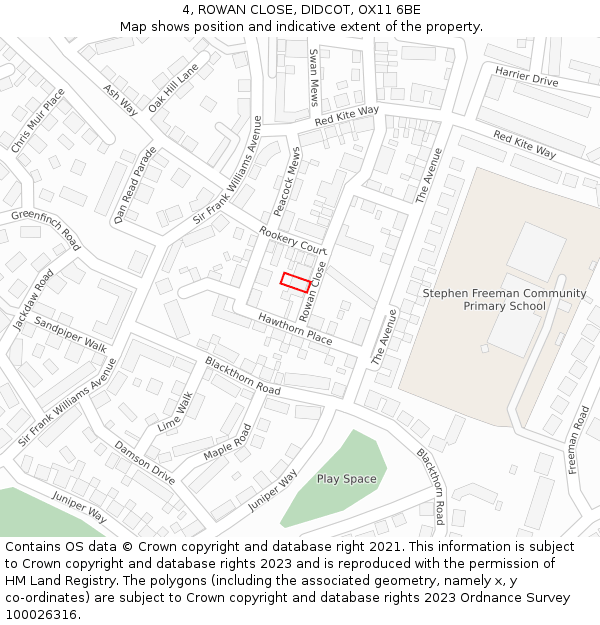 4, ROWAN CLOSE, DIDCOT, OX11 6BE: Location map and indicative extent of plot