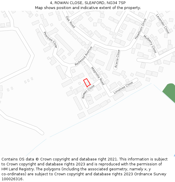 4, ROWAN CLOSE, SLEAFORD, NG34 7SP: Location map and indicative extent of plot