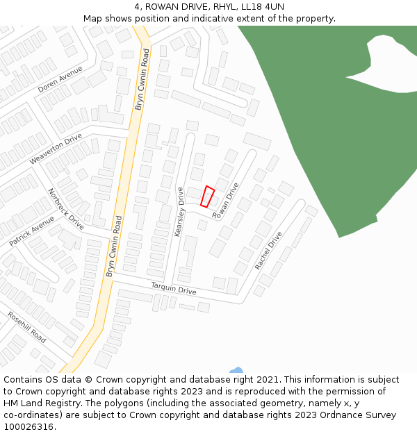 4, ROWAN DRIVE, RHYL, LL18 4UN: Location map and indicative extent of plot