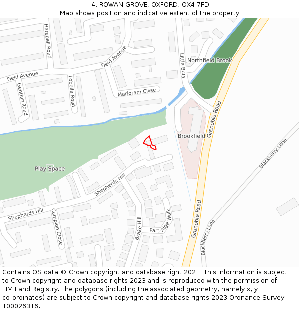 4, ROWAN GROVE, OXFORD, OX4 7FD: Location map and indicative extent of plot