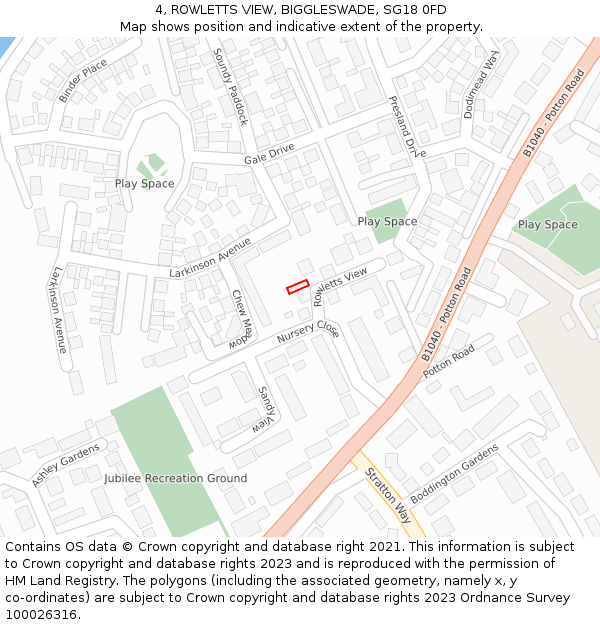 4, ROWLETTS VIEW, BIGGLESWADE, SG18 0FD: Location map and indicative extent of plot