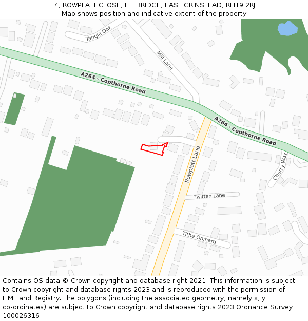 4, ROWPLATT CLOSE, FELBRIDGE, EAST GRINSTEAD, RH19 2RJ: Location map and indicative extent of plot