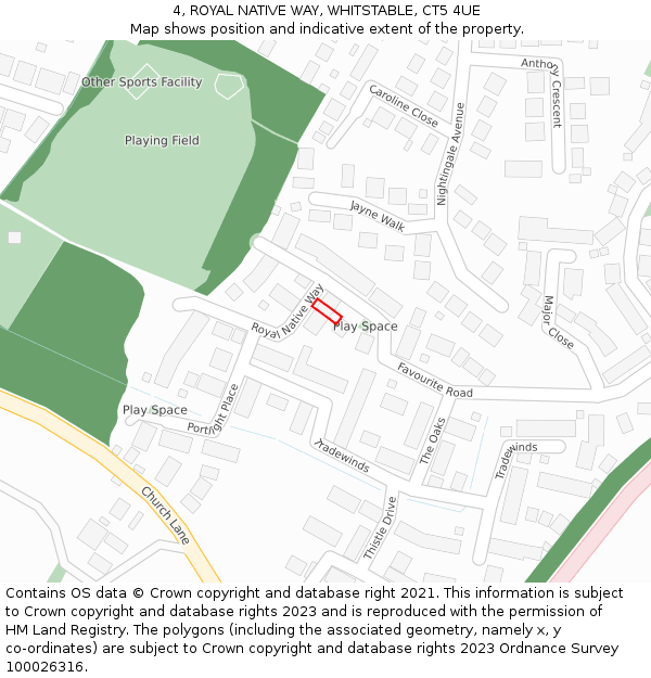 4, ROYAL NATIVE WAY, WHITSTABLE, CT5 4UE: Location map and indicative extent of plot