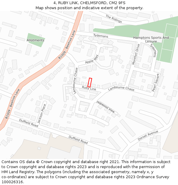 4, RUBY LINK, CHELMSFORD, CM2 9FS: Location map and indicative extent of plot