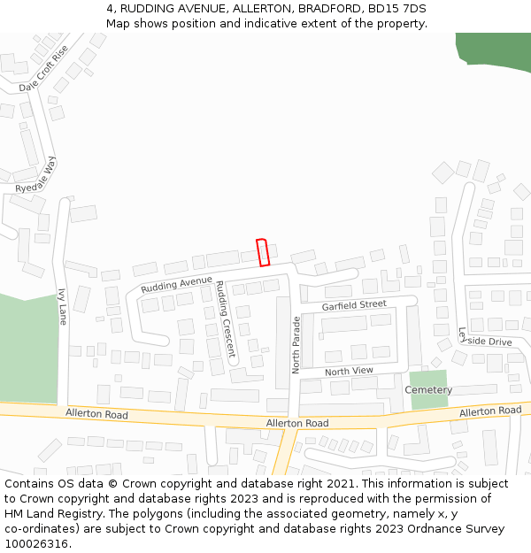 4, RUDDING AVENUE, ALLERTON, BRADFORD, BD15 7DS: Location map and indicative extent of plot