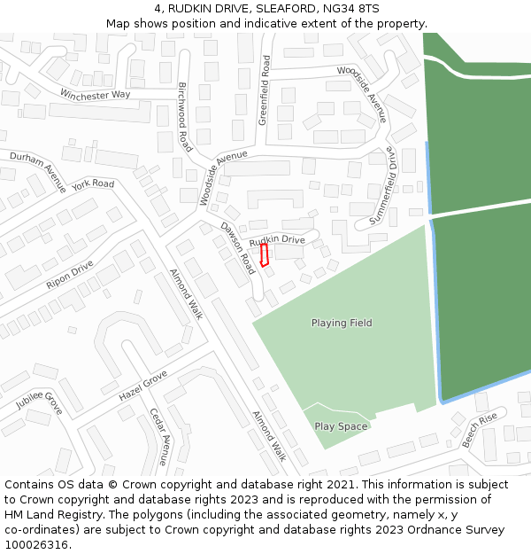 4, RUDKIN DRIVE, SLEAFORD, NG34 8TS: Location map and indicative extent of plot