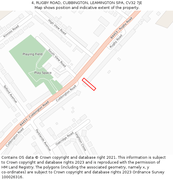 4, RUGBY ROAD, CUBBINGTON, LEAMINGTON SPA, CV32 7JE: Location map and indicative extent of plot