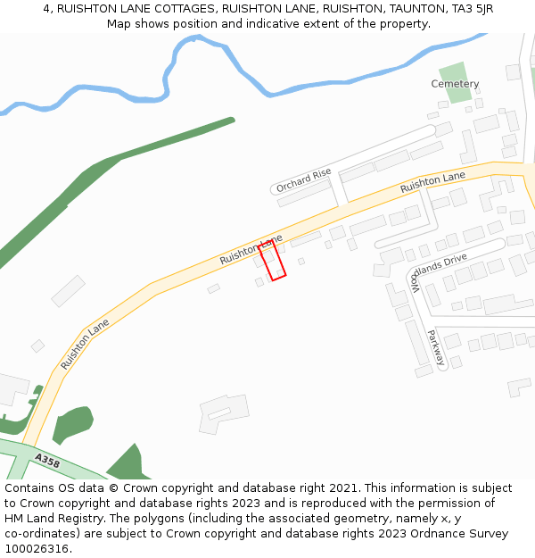 4, RUISHTON LANE COTTAGES, RUISHTON LANE, RUISHTON, TAUNTON, TA3 5JR: Location map and indicative extent of plot