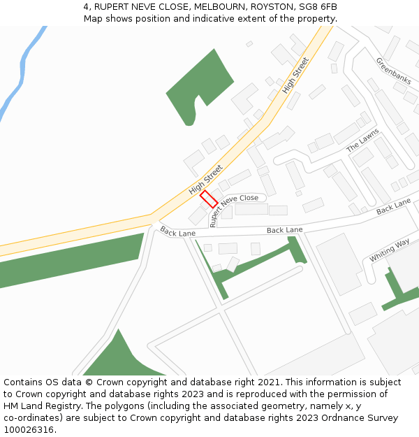 4, RUPERT NEVE CLOSE, MELBOURN, ROYSTON, SG8 6FB: Location map and indicative extent of plot