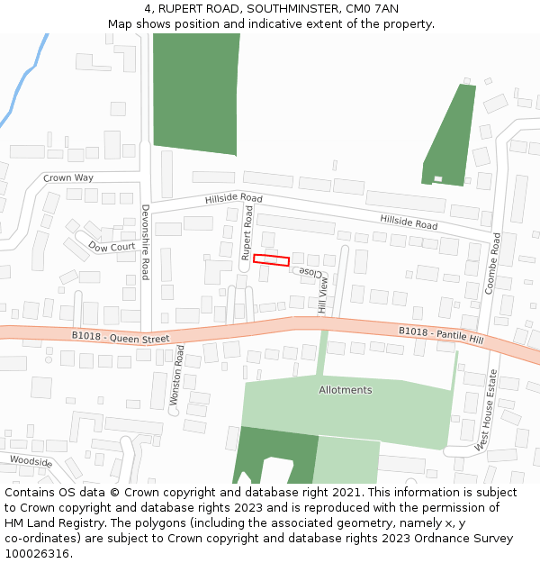 4, RUPERT ROAD, SOUTHMINSTER, CM0 7AN: Location map and indicative extent of plot