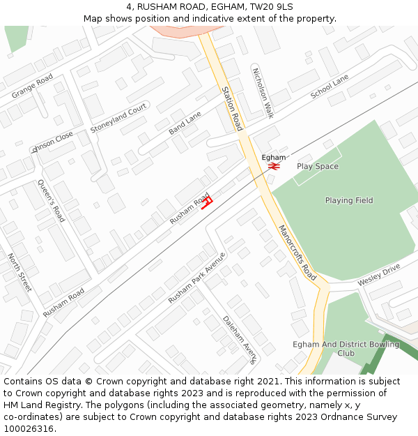 4, RUSHAM ROAD, EGHAM, TW20 9LS: Location map and indicative extent of plot