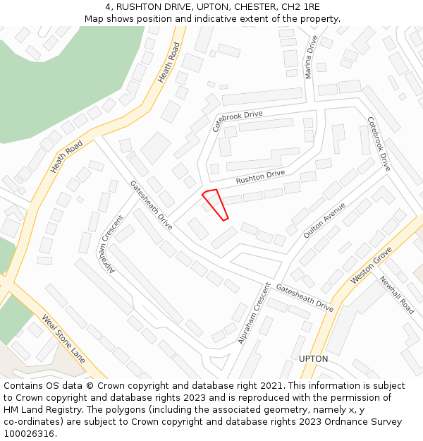 4, RUSHTON DRIVE, UPTON, CHESTER, CH2 1RE: Location map and indicative extent of plot