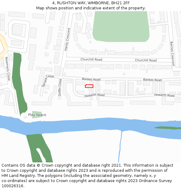 4, RUSHTON WAY, WIMBORNE, BH21 2FF: Location map and indicative extent of plot