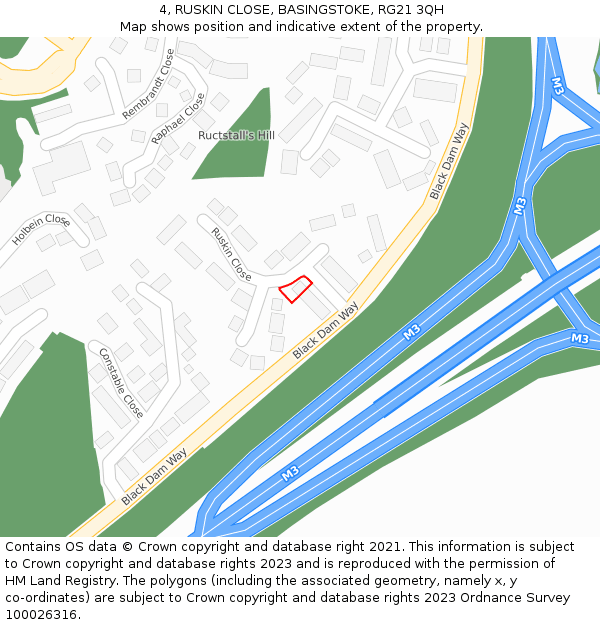 4, RUSKIN CLOSE, BASINGSTOKE, RG21 3QH: Location map and indicative extent of plot