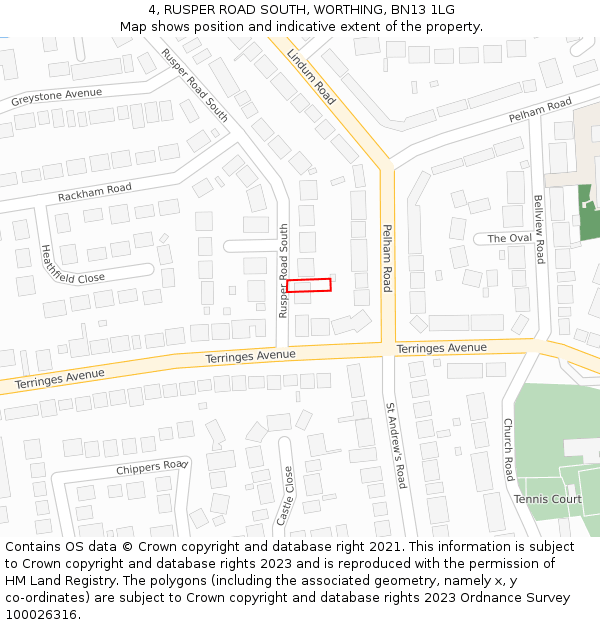 4, RUSPER ROAD SOUTH, WORTHING, BN13 1LG: Location map and indicative extent of plot