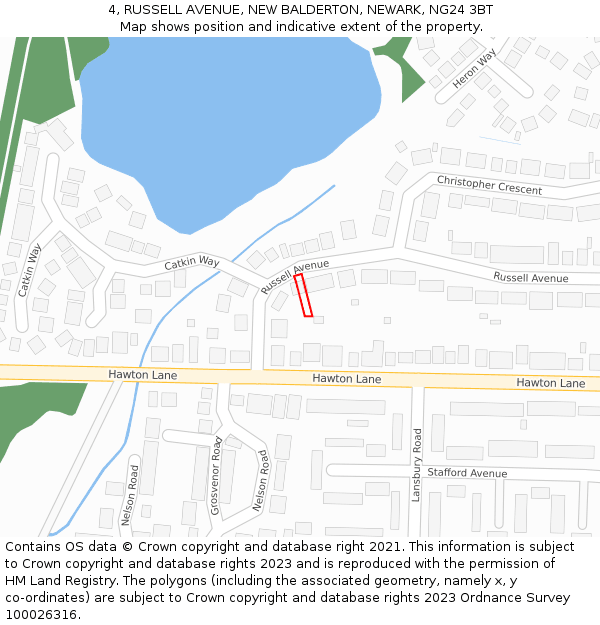 4, RUSSELL AVENUE, NEW BALDERTON, NEWARK, NG24 3BT: Location map and indicative extent of plot