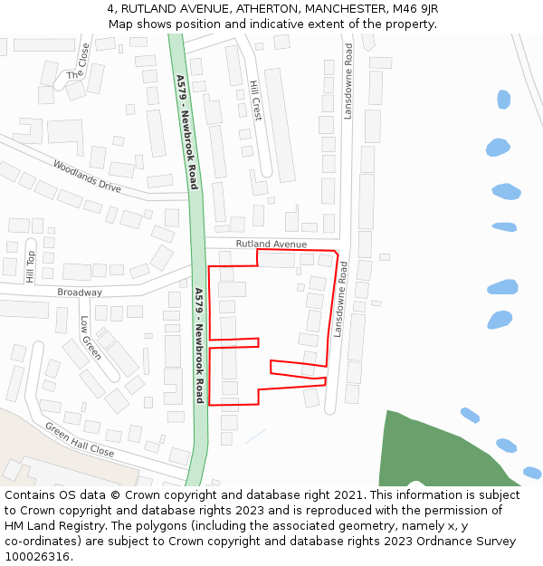 4, RUTLAND AVENUE, ATHERTON, MANCHESTER, M46 9JR: Location map and indicative extent of plot