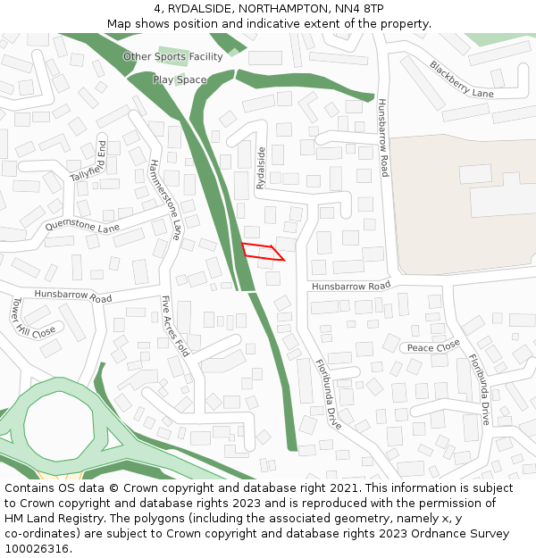 4, RYDALSIDE, NORTHAMPTON, NN4 8TP: Location map and indicative extent of plot