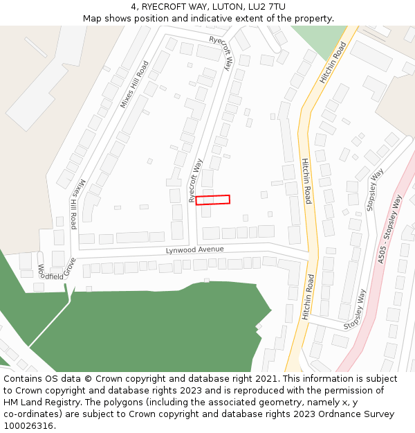 4, RYECROFT WAY, LUTON, LU2 7TU: Location map and indicative extent of plot