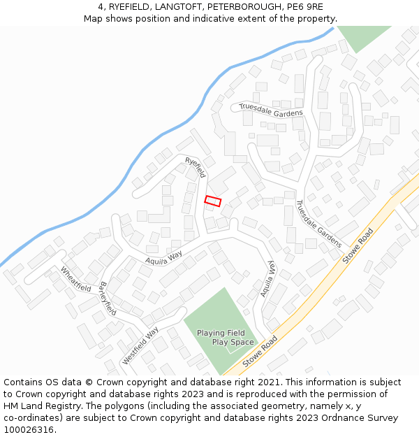 4, RYEFIELD, LANGTOFT, PETERBOROUGH, PE6 9RE: Location map and indicative extent of plot