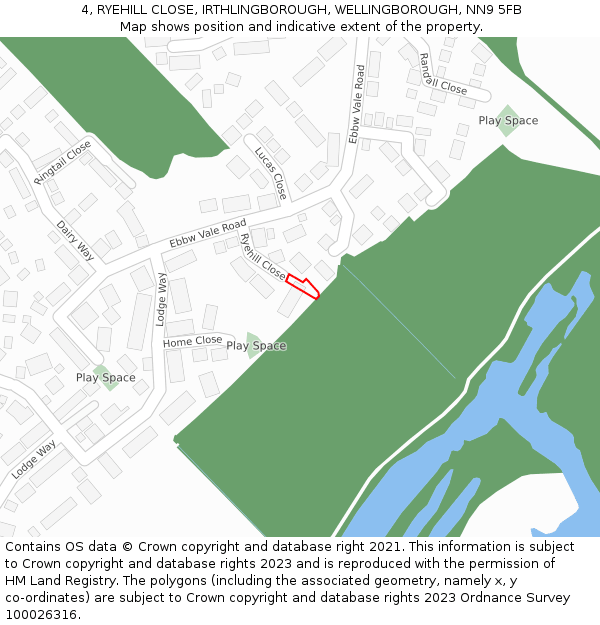 4, RYEHILL CLOSE, IRTHLINGBOROUGH, WELLINGBOROUGH, NN9 5FB: Location map and indicative extent of plot