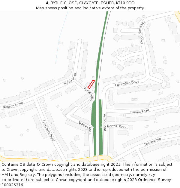 4, RYTHE CLOSE, CLAYGATE, ESHER, KT10 9DD: Location map and indicative extent of plot