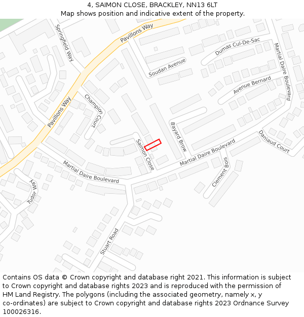 4, SAIMON CLOSE, BRACKLEY, NN13 6LT: Location map and indicative extent of plot