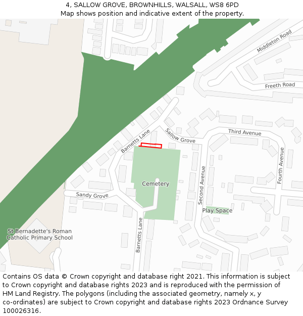 4, SALLOW GROVE, BROWNHILLS, WALSALL, WS8 6PD: Location map and indicative extent of plot