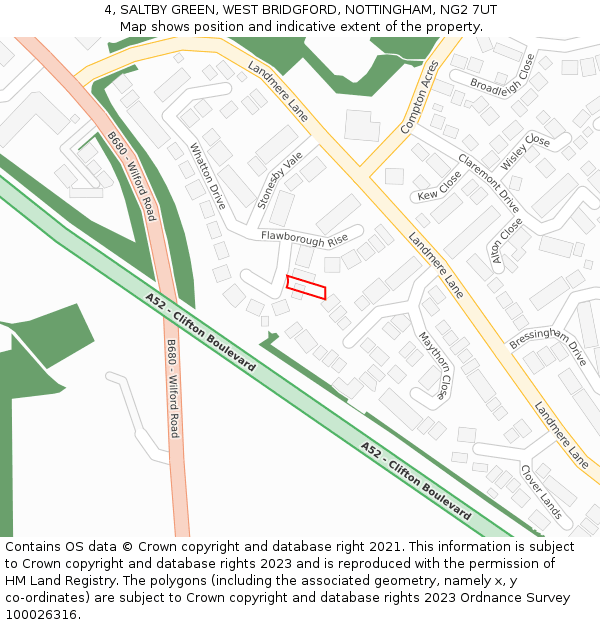 4, SALTBY GREEN, WEST BRIDGFORD, NOTTINGHAM, NG2 7UT: Location map and indicative extent of plot