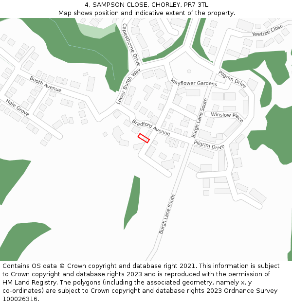 4, SAMPSON CLOSE, CHORLEY, PR7 3TL: Location map and indicative extent of plot