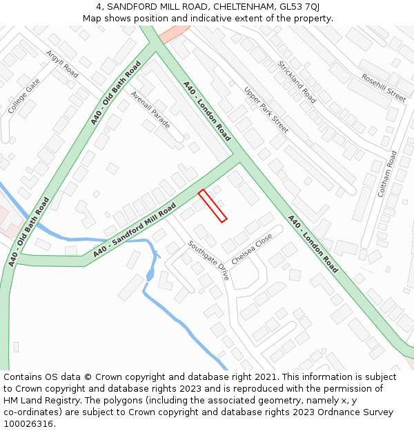 4, SANDFORD MILL ROAD, CHELTENHAM, GL53 7QJ: Location map and indicative extent of plot