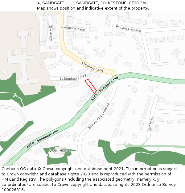 4, SANDGATE HILL, SANDGATE, FOLKESTONE, CT20 3AU: Location map and indicative extent of plot