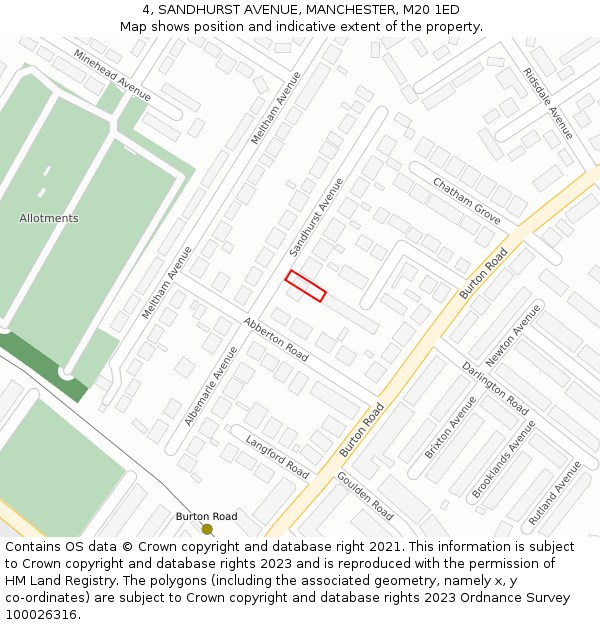 4, SANDHURST AVENUE, MANCHESTER, M20 1ED: Location map and indicative extent of plot