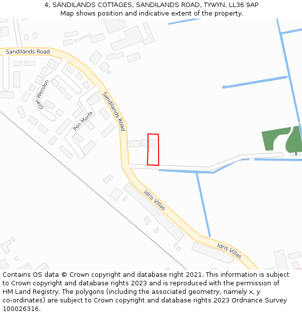 4, SANDILANDS COTTAGES, SANDILANDS ROAD, TYWYN, LL36 9AP: Location map and indicative extent of plot