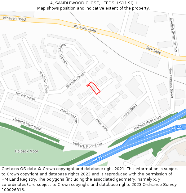 4, SANDLEWOOD CLOSE, LEEDS, LS11 9QH: Location map and indicative extent of plot