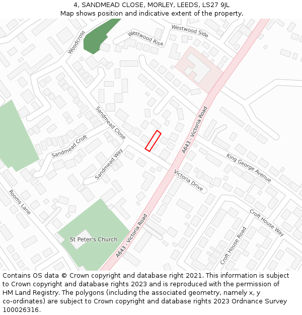 4, SANDMEAD CLOSE, MORLEY, LEEDS, LS27 9JL: Location map and indicative extent of plot