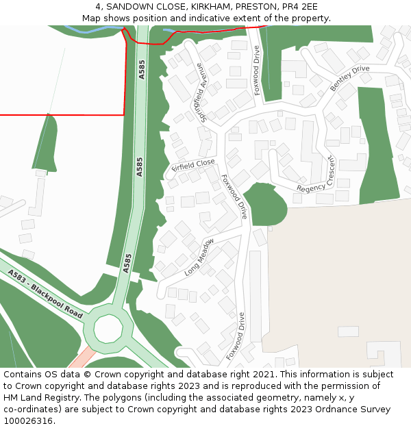 4, SANDOWN CLOSE, KIRKHAM, PRESTON, PR4 2EE: Location map and indicative extent of plot