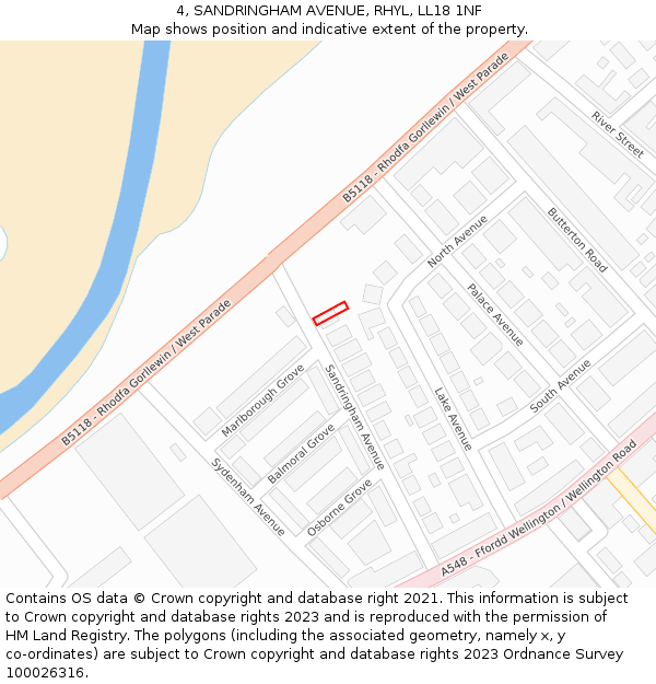 4, SANDRINGHAM AVENUE, RHYL, LL18 1NF: Location map and indicative extent of plot